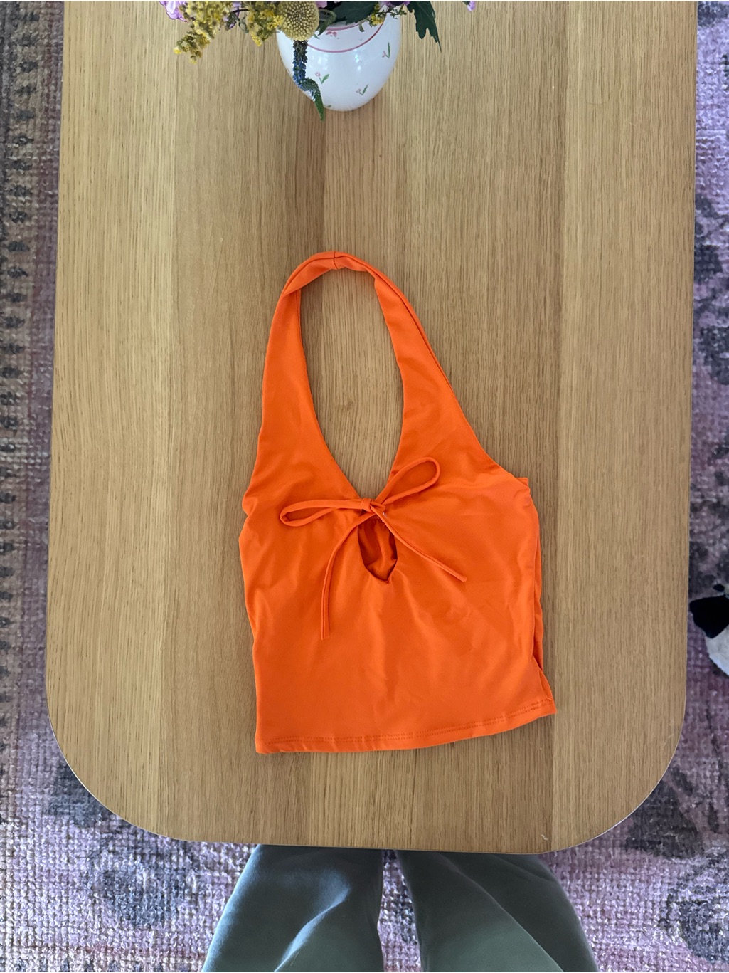 Bright Orange Halter Tie-Front Crop Top